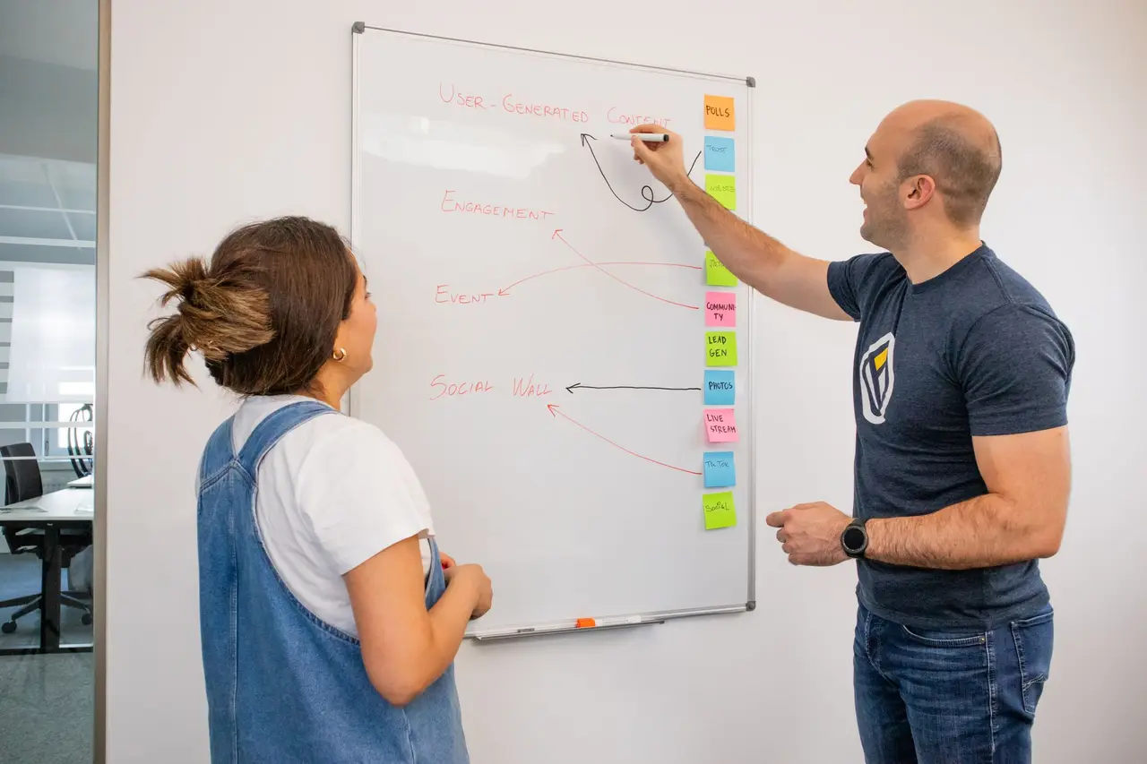 A planning session at the whiteboard