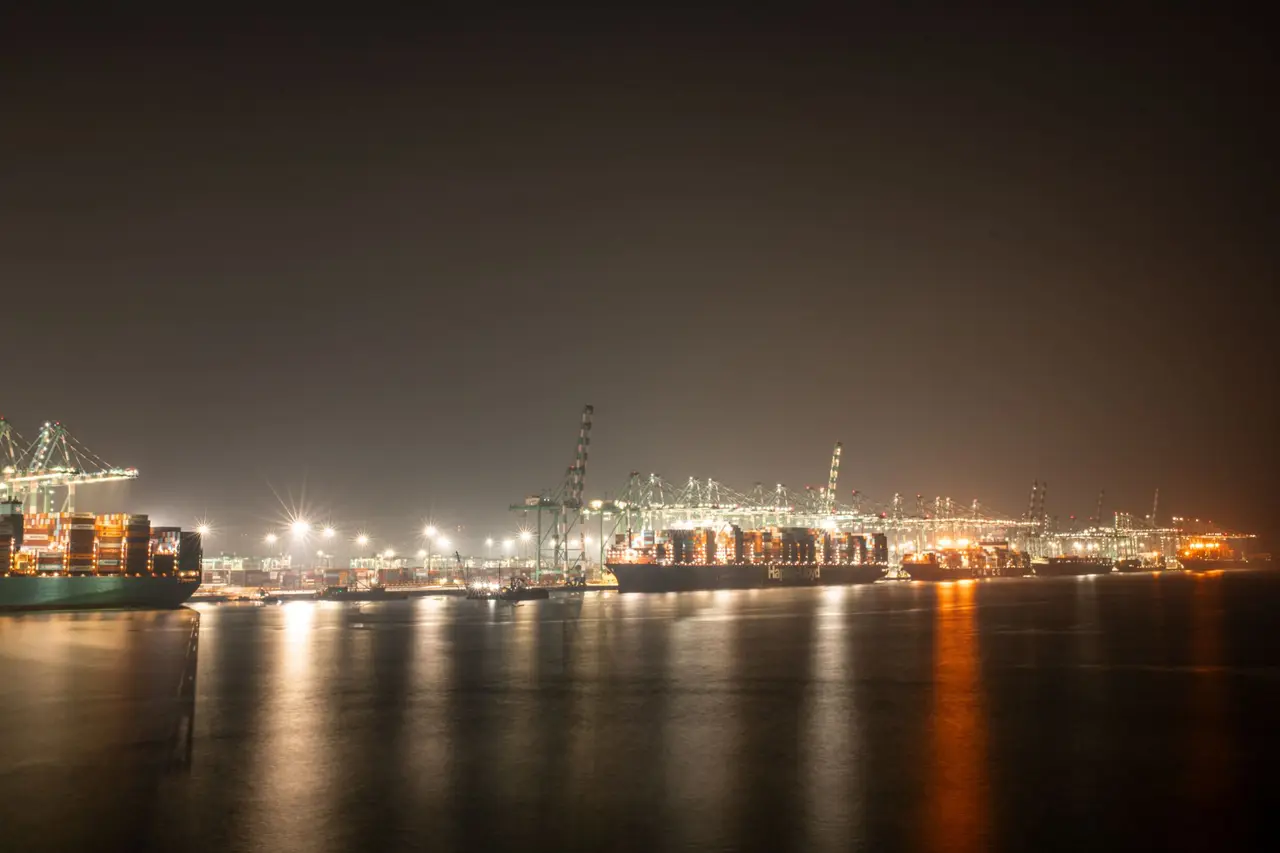 Shipping containers at a port